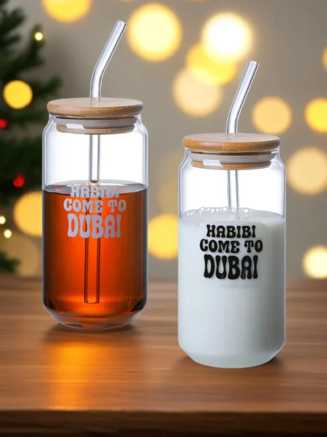 1 تشيس 1CHASE Set of 2 -Habibi Come to Dubai Borosilicate Sipper Glasses, 550ml